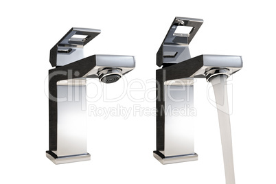 Modern faucet closed and opened ( clipping path )
