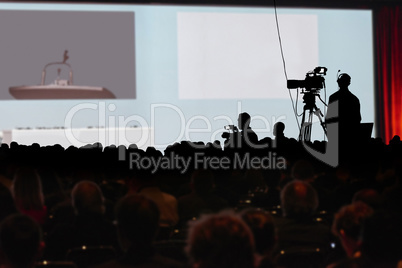 Conference production cameraman silhouette. Clipping path