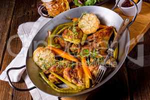 Grilled chicken wings with caramelized carrots