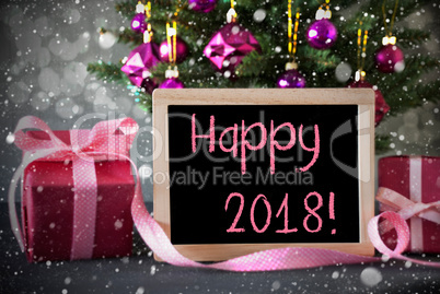 Tree With Gifts, Snowflakes, Bokeh, Text Happy 2018