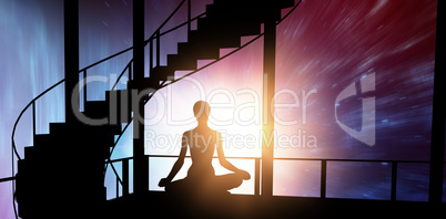 Composite image of full length of female practicing meditation