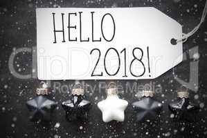 Black Christmas Balls, Snowflakes, Text Hello 2018