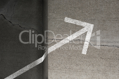 Composite image of directional sign against white background