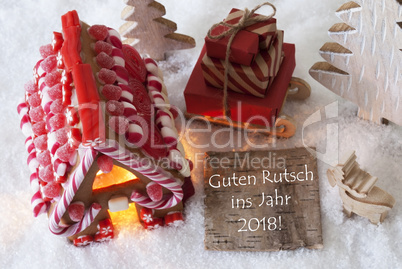 Gingerbread House, Sled, Snow, Guten Rutsch 2018 Means New Year