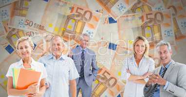 Old people in front of euro notes