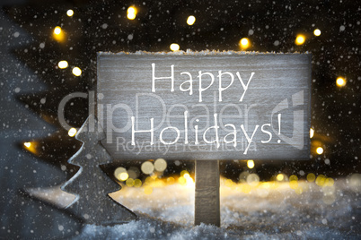 White Christmas Tree, Text Happy Holidays, Snowflakes