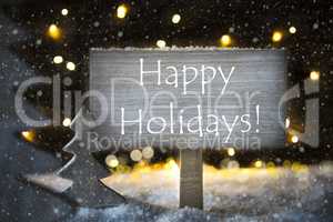 White Christmas Tree, Text Happy Holidays, Snowflakes