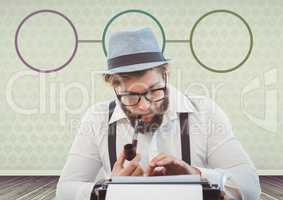 Hipster and Colorful mind map over wall background