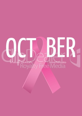 October text with pink ribbon and breast cancer awareness month concept