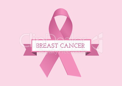 Breast cancer text and pink ribbon