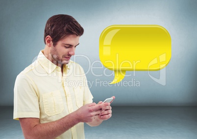 man on phone with shiny chat bubble