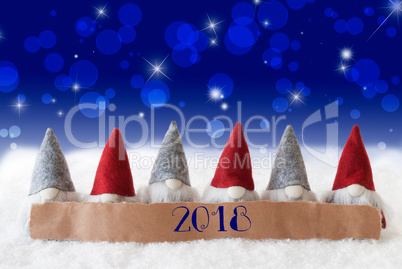 Gnomes, Blue Background, Bokeh, Stars, Text 2018