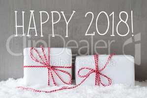 Two Gifts With Snow, Text Happy 2018
