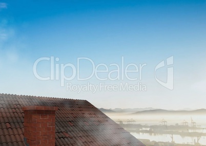 Roof with chimney and  landscape