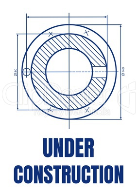 Under construction text against blueprint