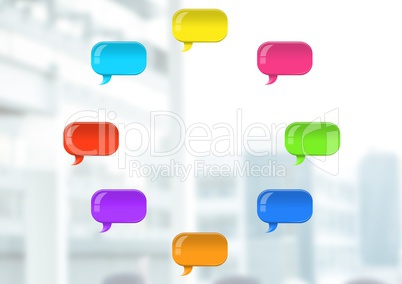 Group of Shiny chat bubbles floating in room
