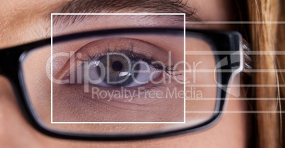woman with eye focus box detail over glasses and lines