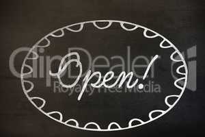 Composite image of graphic image of open sign