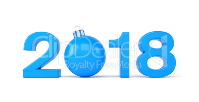 3d render - 2018 in letters with a blue christmas ball as Zero o