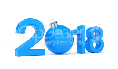 3d render - 2018 in letters with a blue christmas ball as Zero o