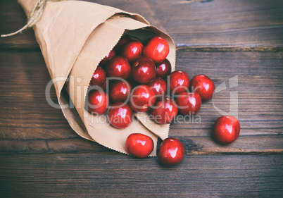 ripe and juicy red cherry in a paper bag