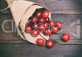 ripe and juicy red cherry in a paper bag