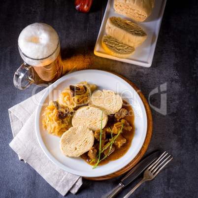 Original Czech dumpling with goulash