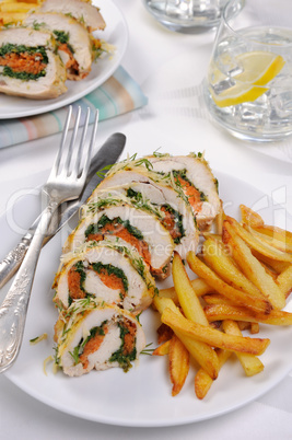 Chicken breast roll with spinach and carrots