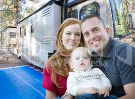 Happy Young Military Family In Front of Their Beautiful RV At Th