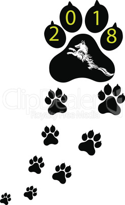 Pet symbol footprints of dog. Puppy animal of Chinese New Year of the Dog. Vector illustration