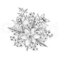 Floral background. Flowers and leaves engraving. Summer flowers
