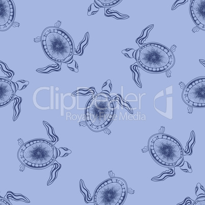 Turtle seamless pattern. Marine animal Underwater background