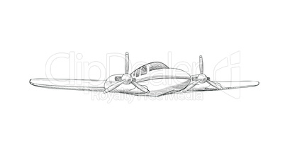 Airplane sketch isolated. Retro plane machine fly sign