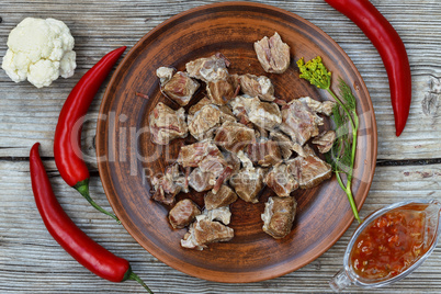 Healthy food. Boiled meat with vegetables