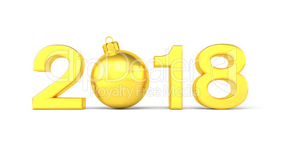 3d render - 2018 in letters with a golden christmas ball as Zero