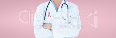 Doctor with breast cancer awareness ribbon