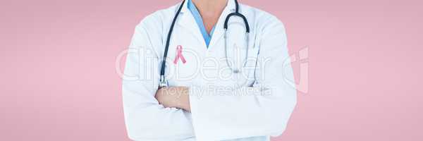 Doctor with breast cancer awareness ribbon