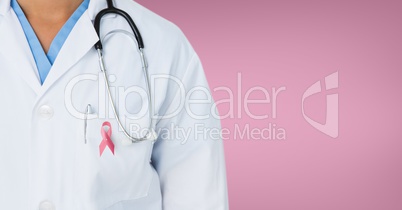 Doctor with breast cancer awareness ribbon