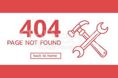 404 page not found text with tools graphics against red background