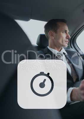 Clock icon against man in the car