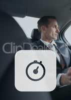 Clock icon against man in the car