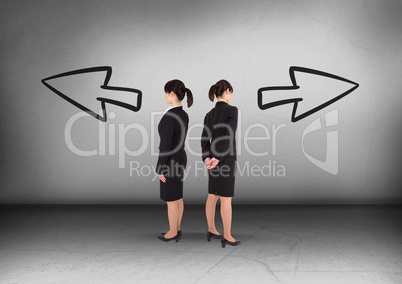 Left or right arrows with Businesswoman looking in opposite directions