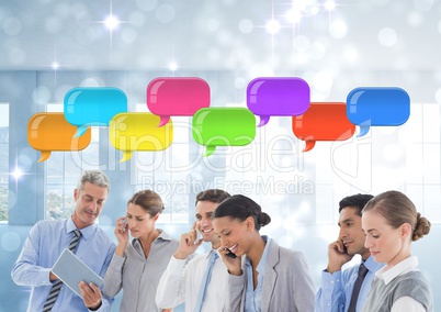 Business people on phone with shiny chat bubbles