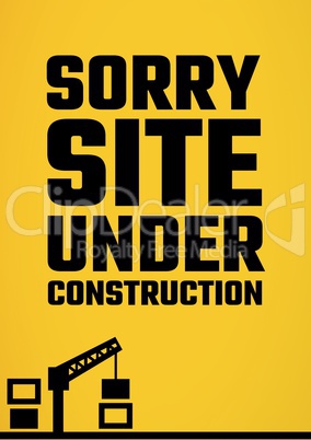 Website under construction text with construction illustration against yellow background