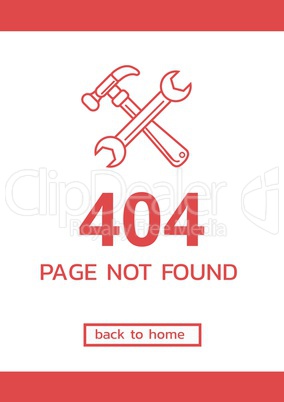 404 page not found text with tools graphics against red background