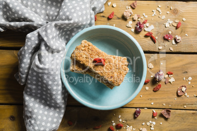 Granola bar in bowl