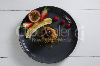 Healthy breakfast with fruits on a plate