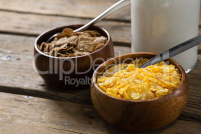 Wheat flakes and wheaties cereal in bowl