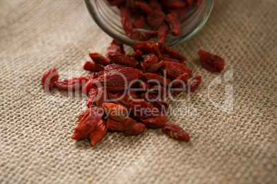 Dried fruits spilling out of jar