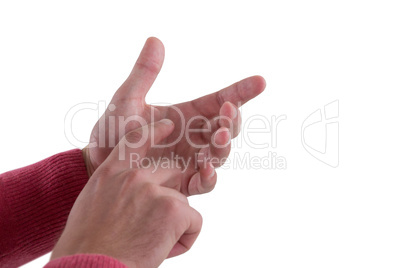 Close-up of man pretending to hold invisible object